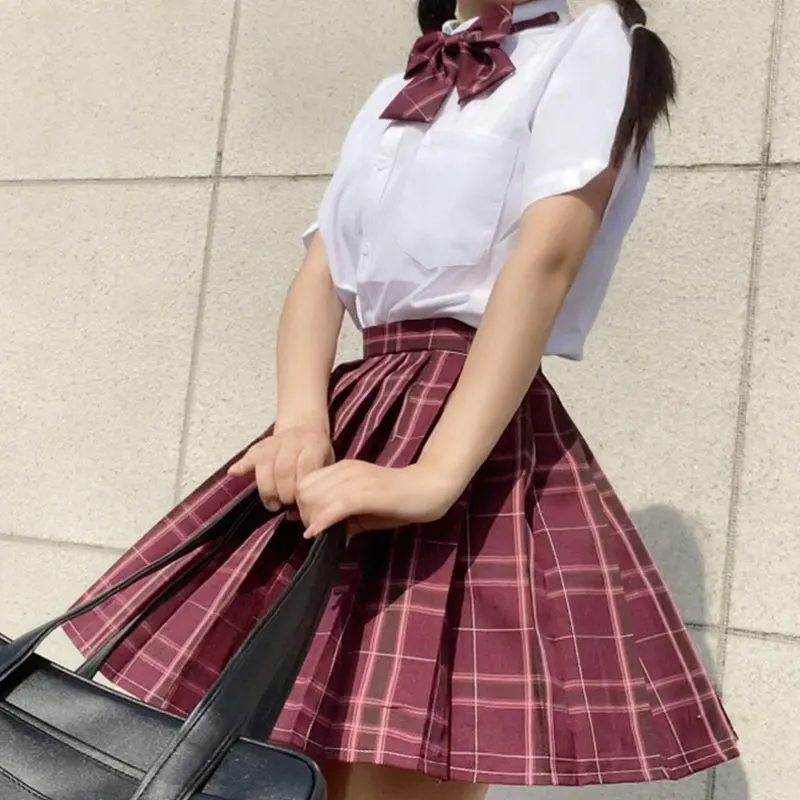 Japanese School Girl JK Uniform Pleated Skirts Full Set Sailor Seifuku Girl Skirt Set Plaid Skirt Suit School Student Clothes