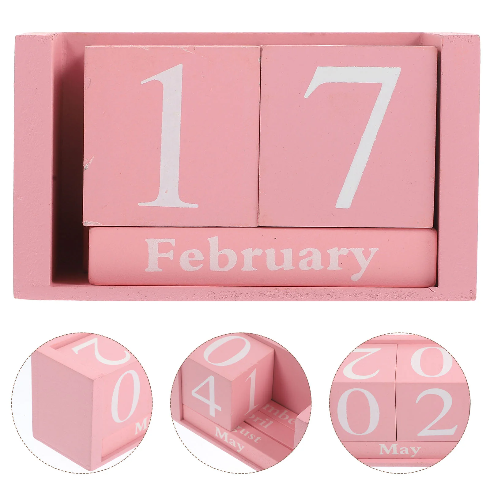 Never Ending Wooden Date Calendar Creative Desk Decoration Wood Blocks for Home and Office (Pink)