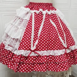 Vintage Sweet Elegant Lolita Cake Skirt Women Japanese Kawaii Lace Polka Dot Print Bow JK Mini Skirts Gothic Y2k Princess Skirt