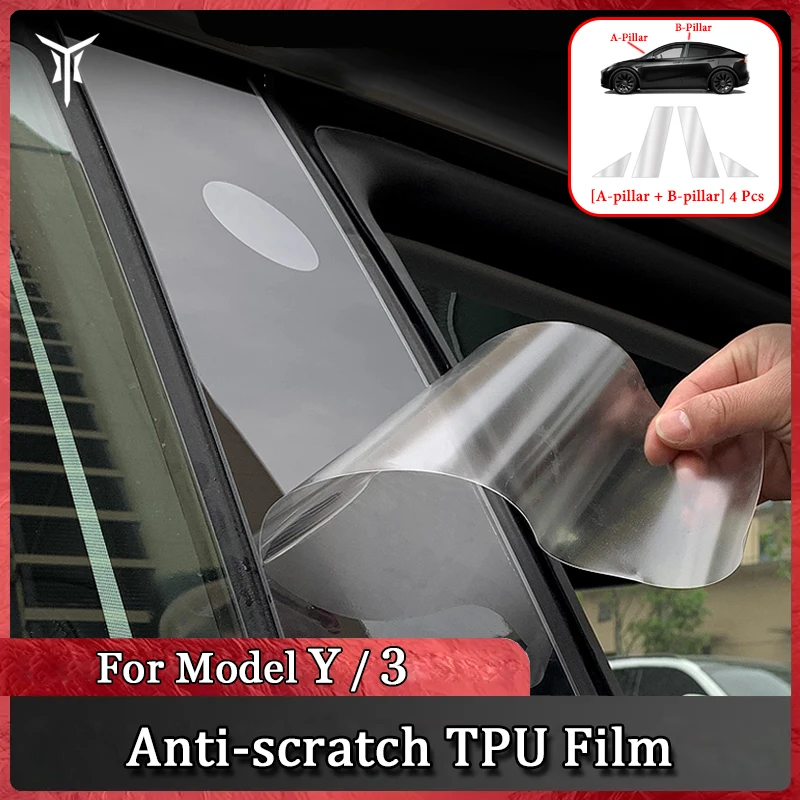 For Tesla Model 3/Y 4Pcs Car Anti-scratch TPU Film A/B Pillar Protective Film  Automobile Protection Stickers Accessories