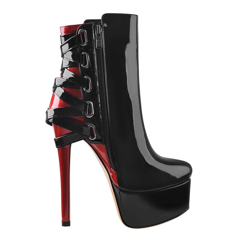 Rock Style Back Strap Crossed Stage Ankle Boots Stiletto High Heels Women Red Back Mixed Color Platform Pointed Toe Short Boots