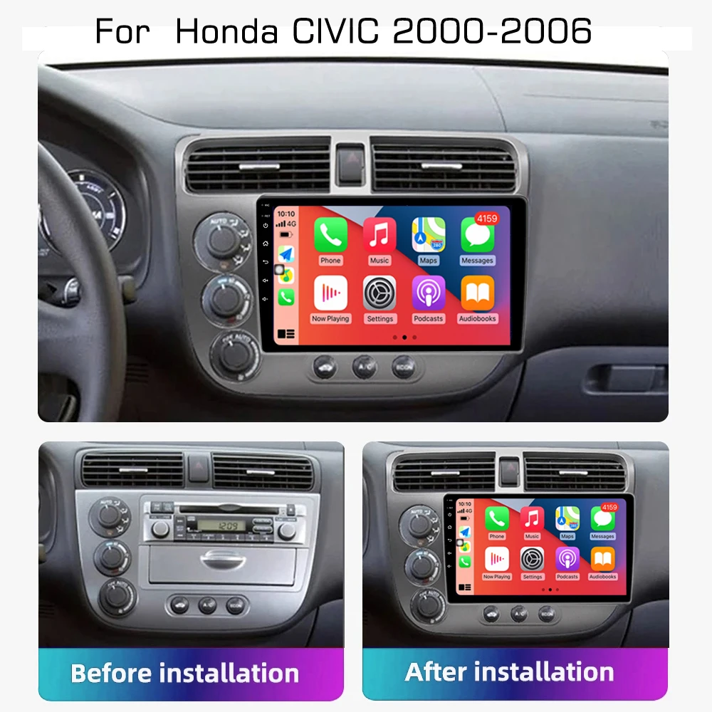 2din 8G+128G IPS 9inch Android10 Car Radio Multimedia Player Carplay Auto GPS Navigation DSP BT For Honda CIVIC 2000 2001-2006