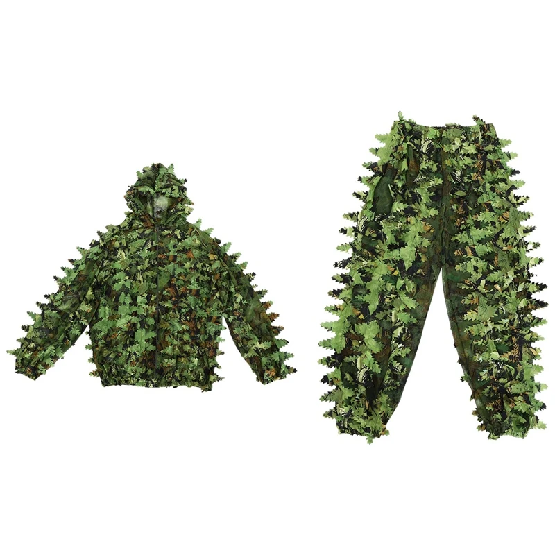 

A57T Sticky Flower Bionic Leaves Camouflage Suit Hunting Ghillie Suit Woodland Camouflage Universal Camo Set (B)