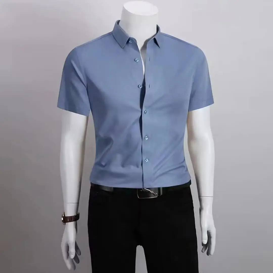 

High-End Men's een irt ort Sve Anti-Wrinkle Non-Iron Lightweight Luxury Men's irt Breathable Polyester Fiber Summe...