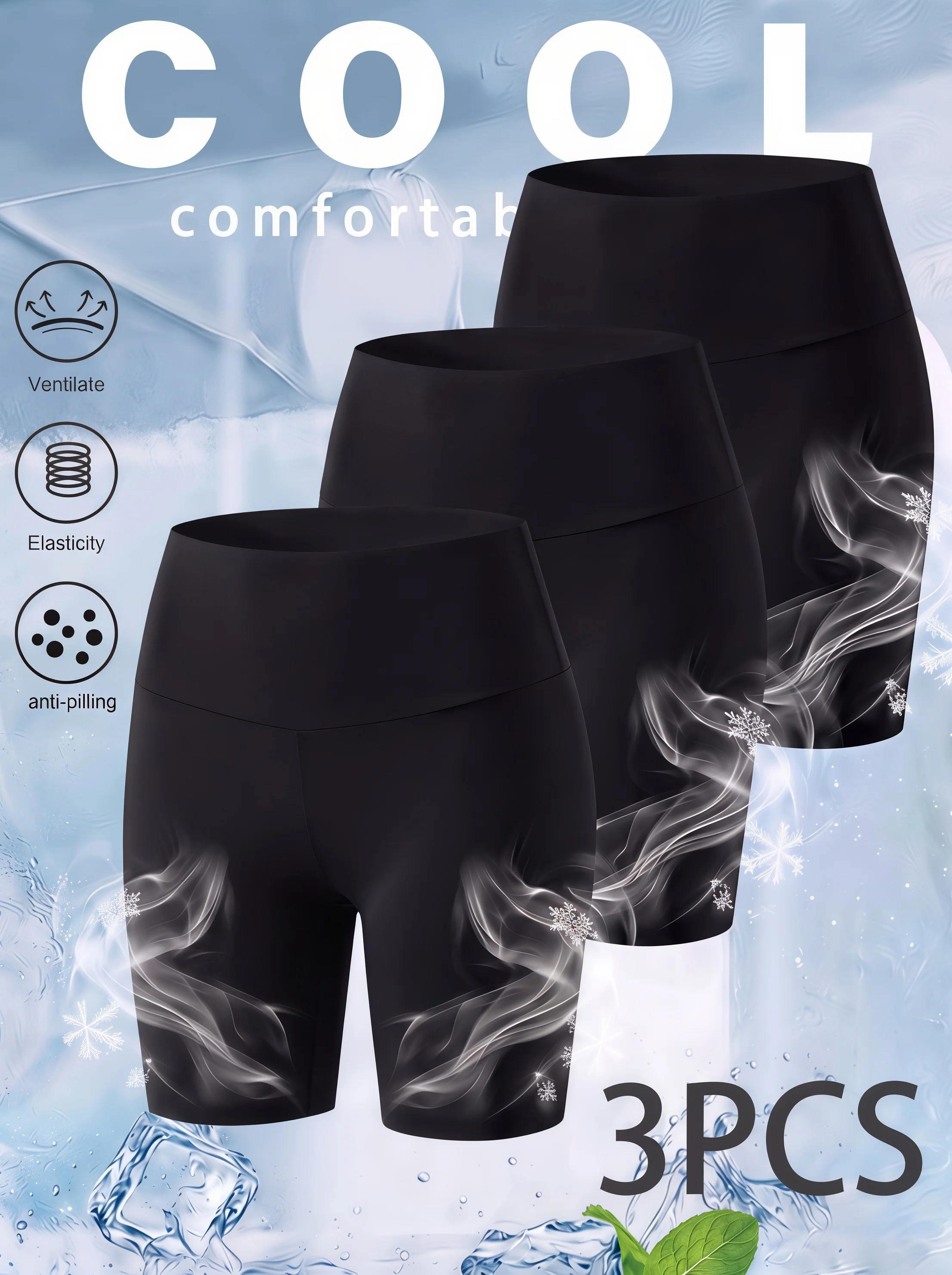 3-Pack High Waist Cooling Black Biker Shorts Elastic Breathable  Safety Shorts for Workout Holiday Trip and Casual Daily Outfits