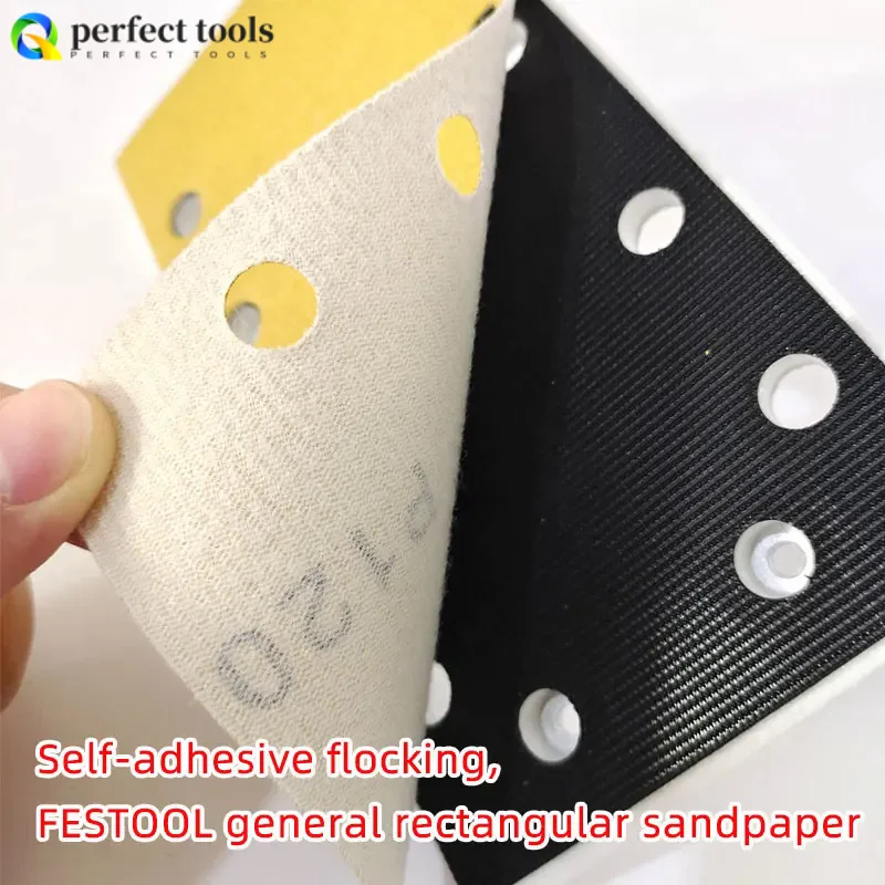 Rectangular Sandpaper 95/180mm 8-Hole Self-adhesive Flocking Back Velvet Sander Sanding Putty Sandpaper