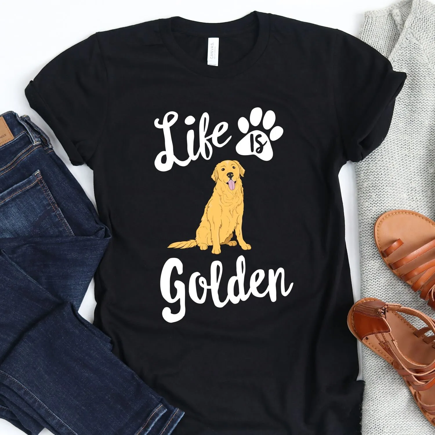 

Life Is Golden T Shirt Retriever Dog Mama Cute Dad