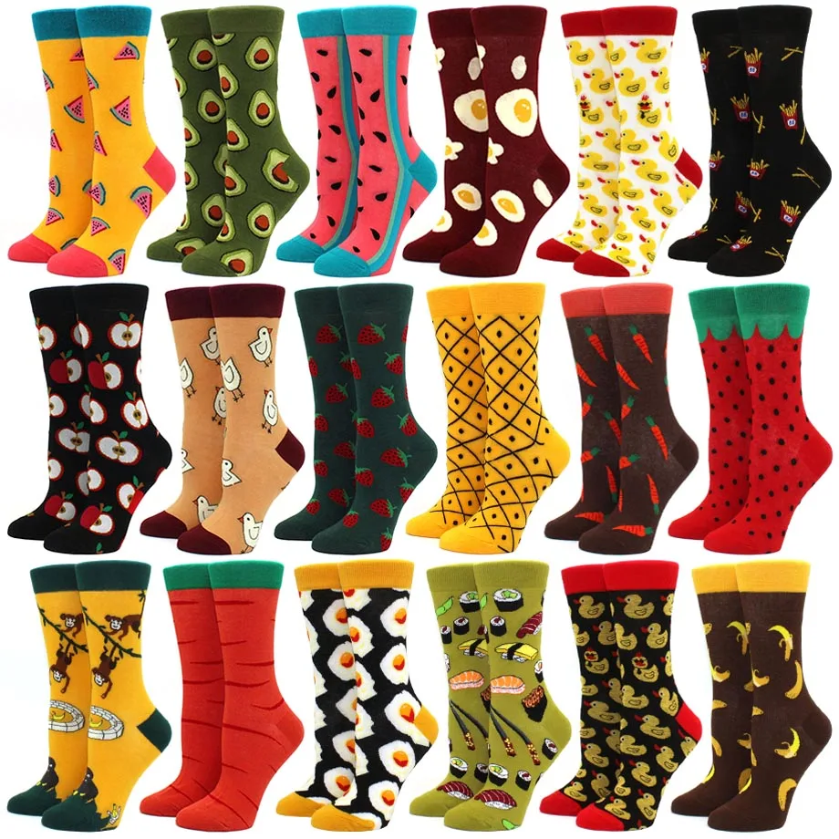 1Pairs الجوارب النسائية مضحك لطيف الكرتون الفاكهة الموز الأفوكادو الليمون الأناناس سعيد اليابان Harajuku هدية سكيت الجوارب