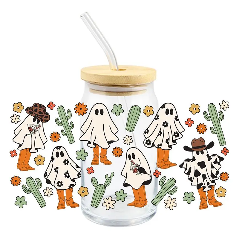 Halloween Cute Ghost UV DTF Wrap Transfer Stickers Cartoon Fashion Design Wrap For Glasses Cups Mugs Decal
