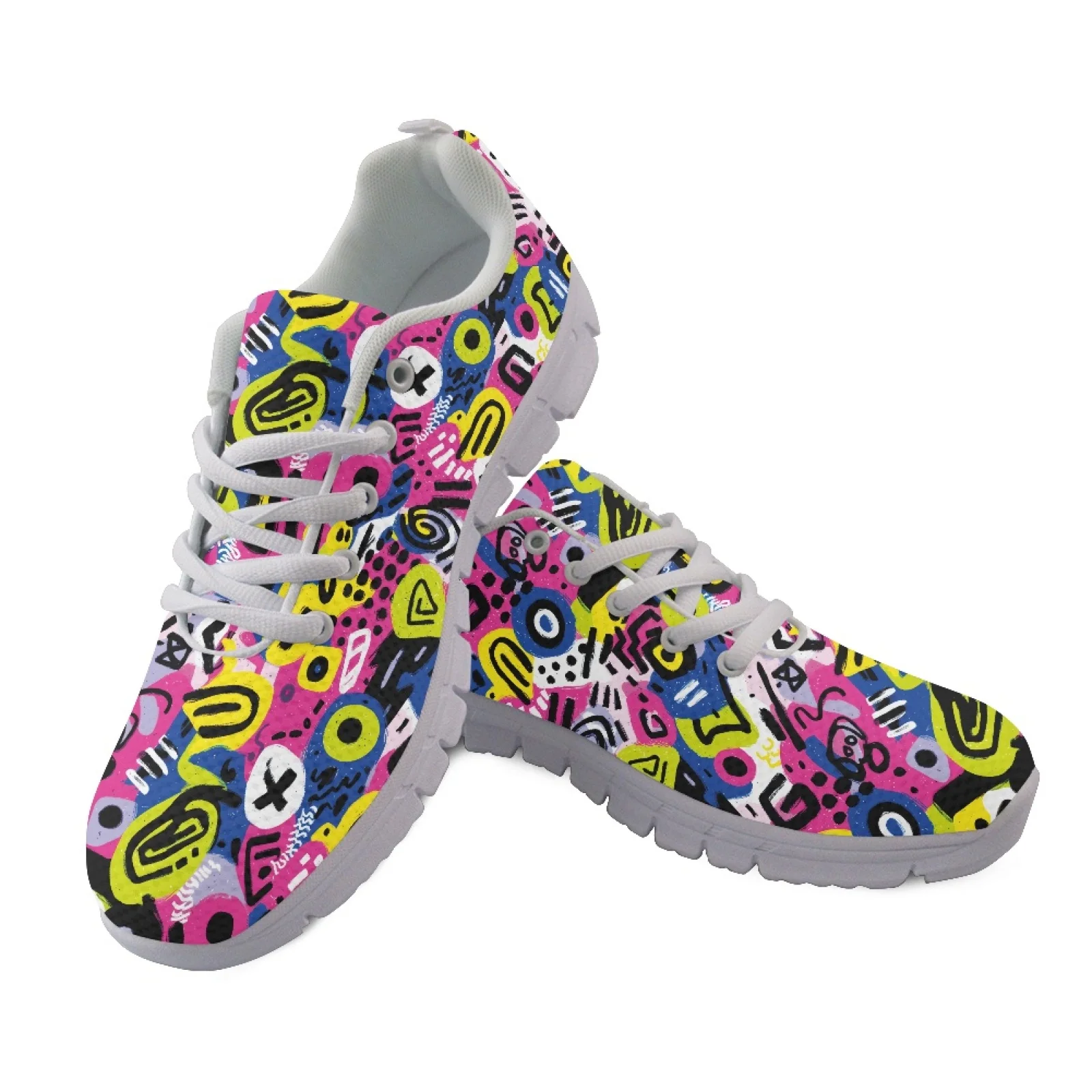 Coloranimal Abstract Graffiti New Trend Athletic Sneaker Tennis Shoes for Women Lace Up Walking Sneakers for Lady