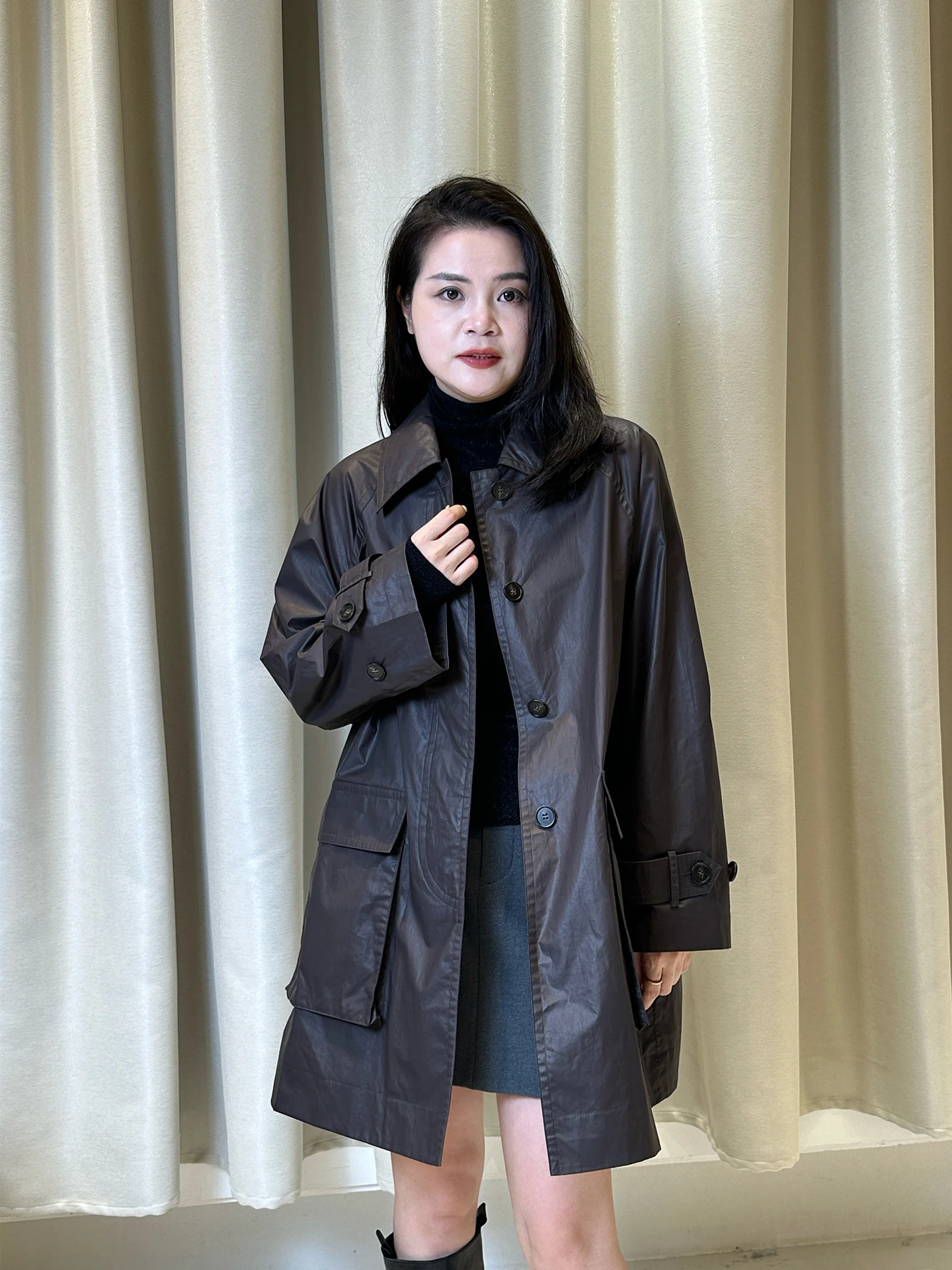 

JanZhang2025 Autumn Winter Women's Long Coat Loose Fit Collar Slimming Outerwear Casual Ele Sle Cotton Material