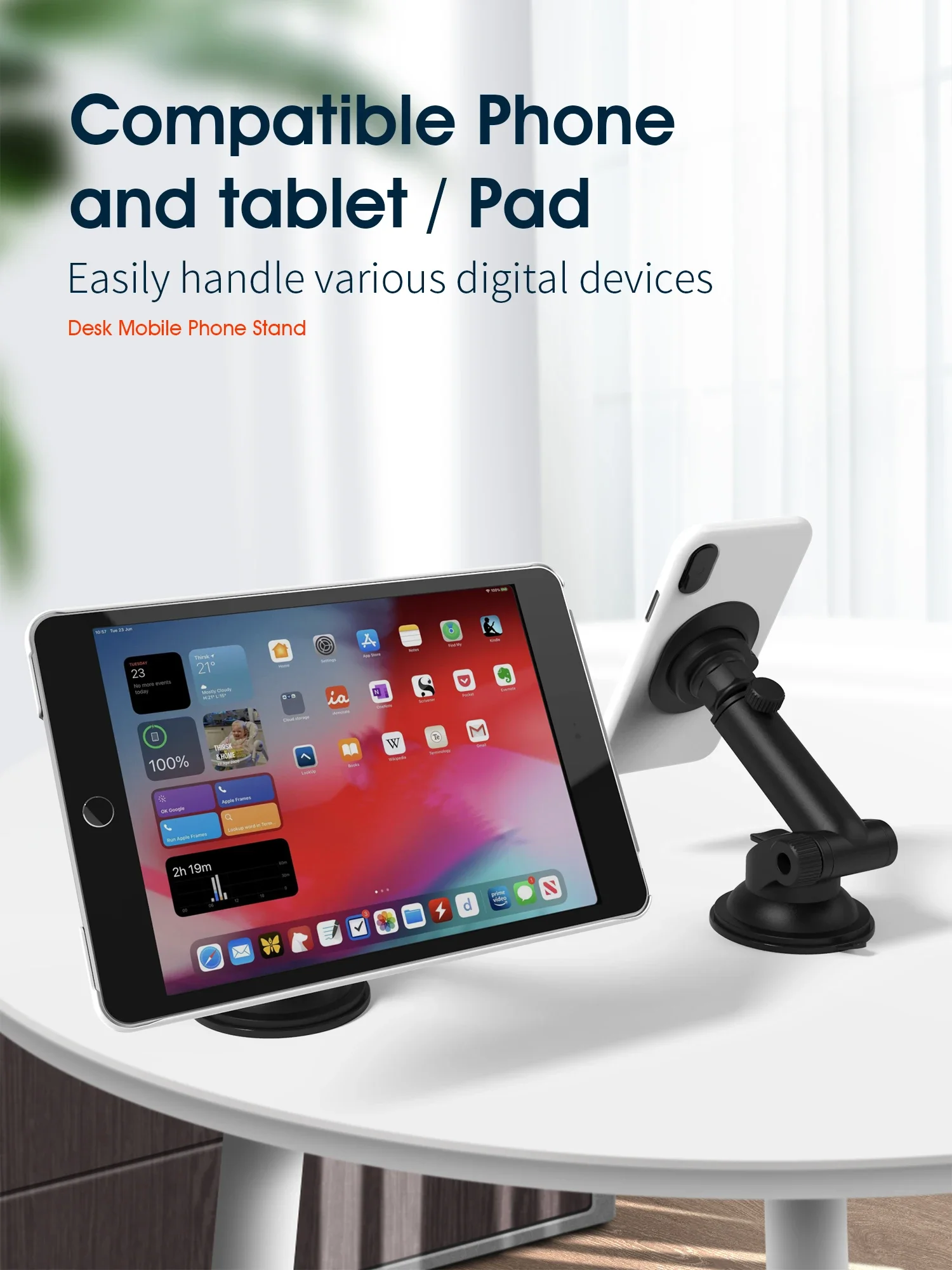 Foldable Desk Phone Holder Desktop Mobile Tablet Stand for iPad iPhone Samsung Adjustable Smartphone Car Sucker Bracket view 6
