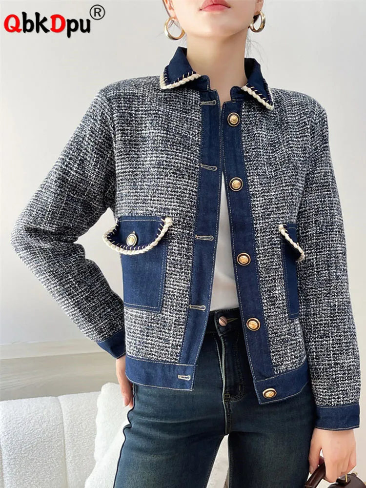 

Korean Design Lapel Cropped Denim Coats Women Vintage Chic Single Breasted Jacket Spring Fall Casual Long Sleeve Abrigos New