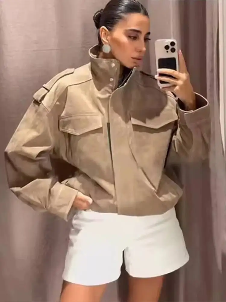 

Women Suede Jacket 2025 New Spring Fashion Long Sleeve Zipper Loose Coat Chic Female High Street Outerwear