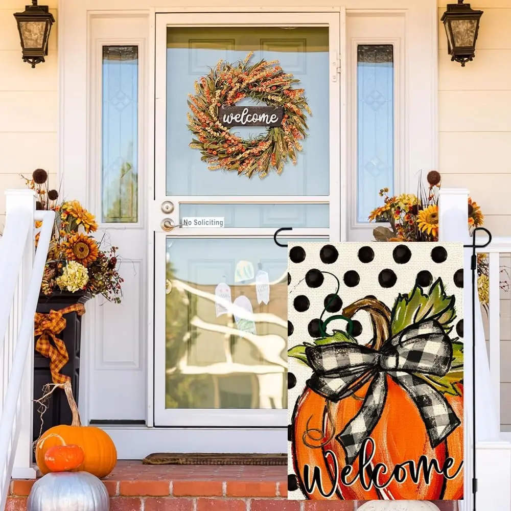 RABUSOFA Fall Garden Flag 12x18 Inch Double Sided Decorations for Home Polka Dot Pumpkin Thanksgiving Welcome Autumn Outdoor