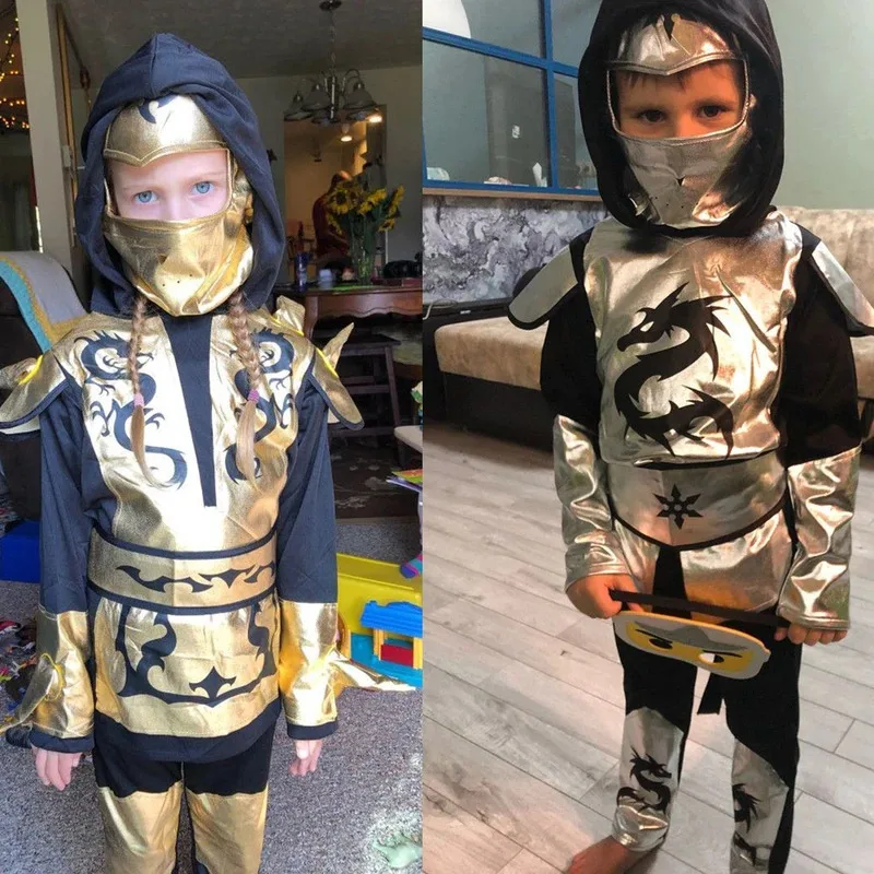 أزياء الهالوين النينجا التأثيرية للأطفال ملابس النينجا الذهبية للأولاد بدلة الساموراي الغامضة للأطفال طقم بدلة تجسس كرنفال