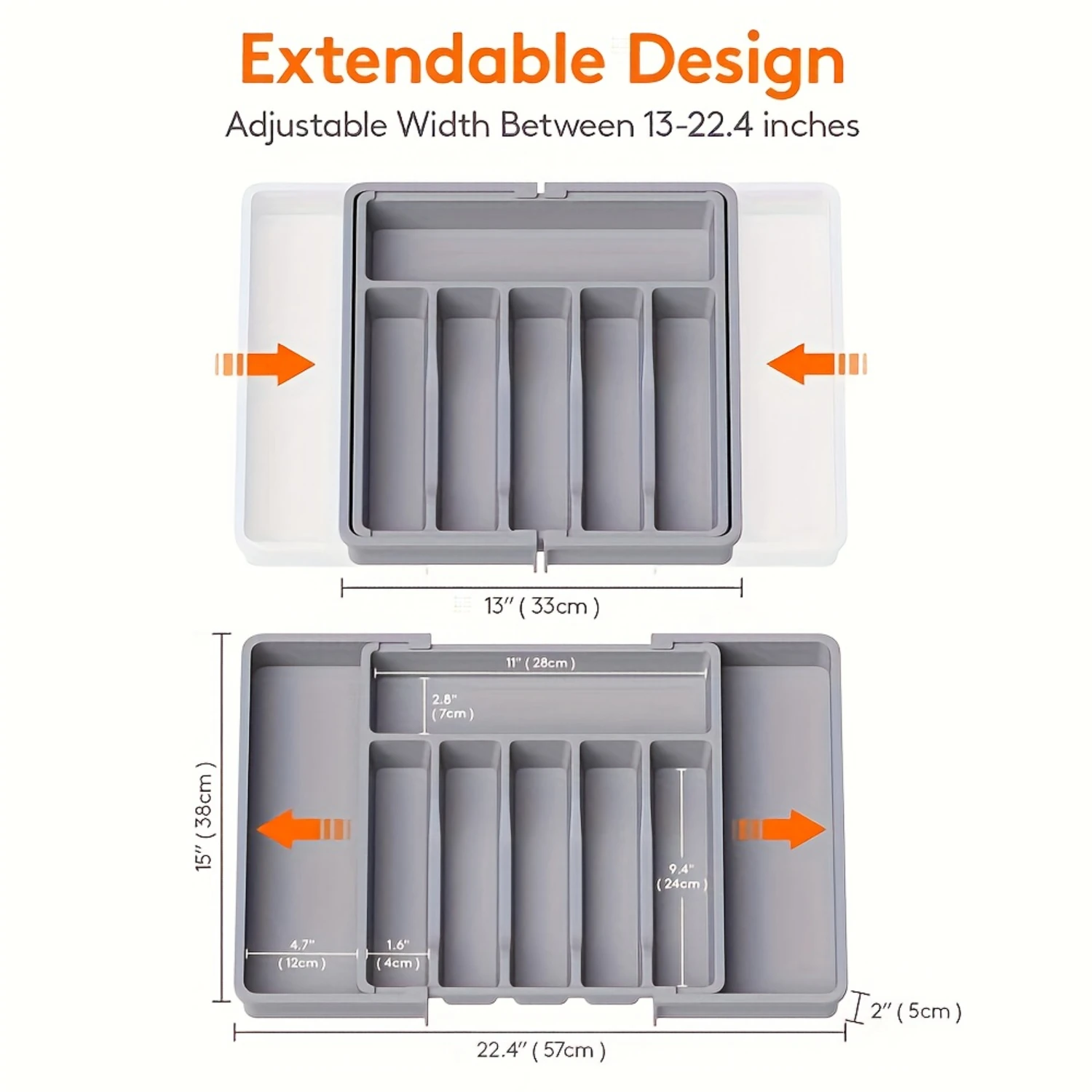 Adjustable Flatware Drawer Organizer Tray - Expandable Silverware Holder Insert - BPA-Free Plastic Utensil Caddy - Kitchen Cutle