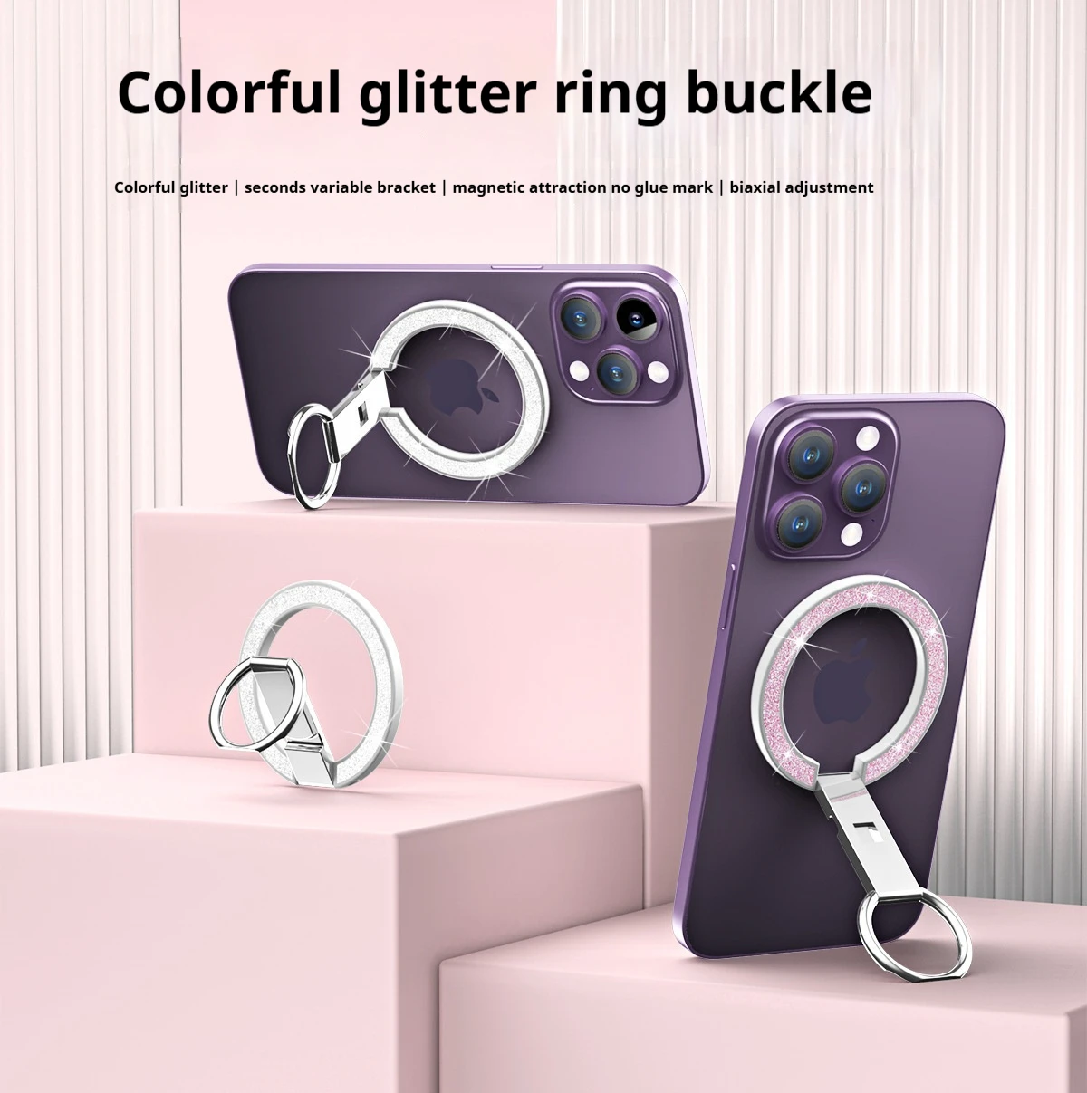 Suporte magnético de anel de dedo com glitter 360 giratório suporte de telefone para magsafe iphone 15 14 13 para suporte magnético dobrável