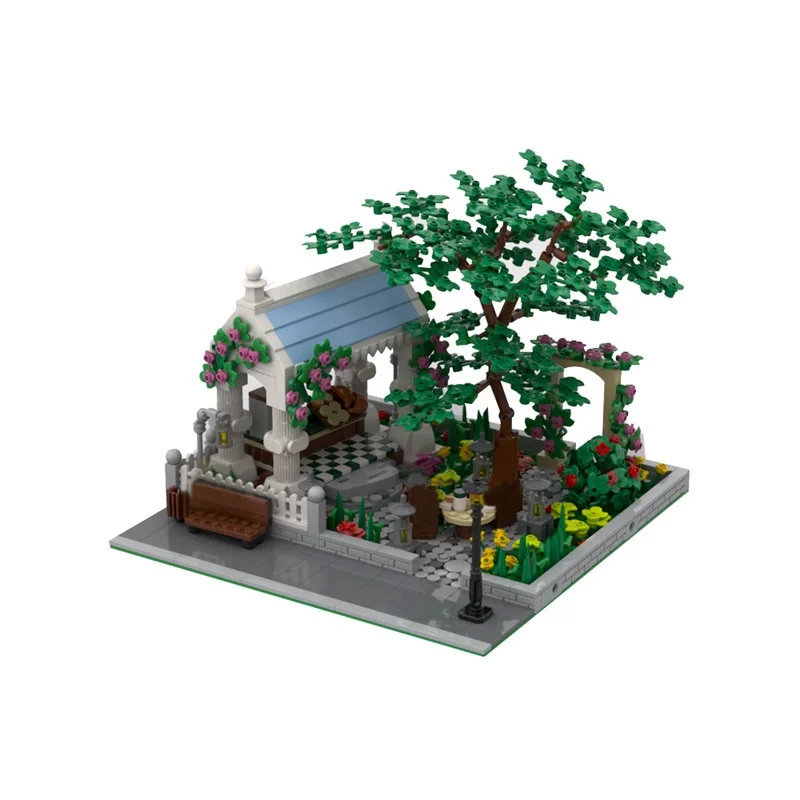 

MOC Modular Garden with Coffee Shop Model Building Blocks Urban Garden Flower Plant Modular Brick Toy DIY Creative Kids Gift