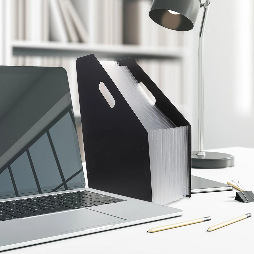 2 Pcs File Storage Rack Accordion Folders Plastic Holder Black Student Desktop Office School Travel Large Capacity