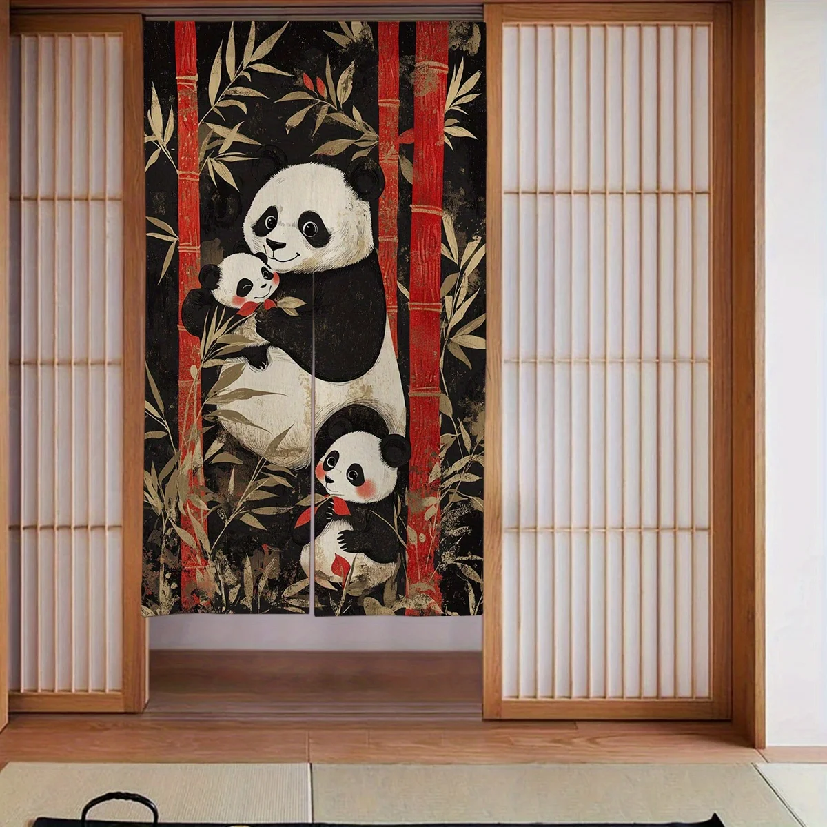 1pc Chinese style panda bamboo door curtain Chinese cute animal pattern fabric partition curtain home decoration