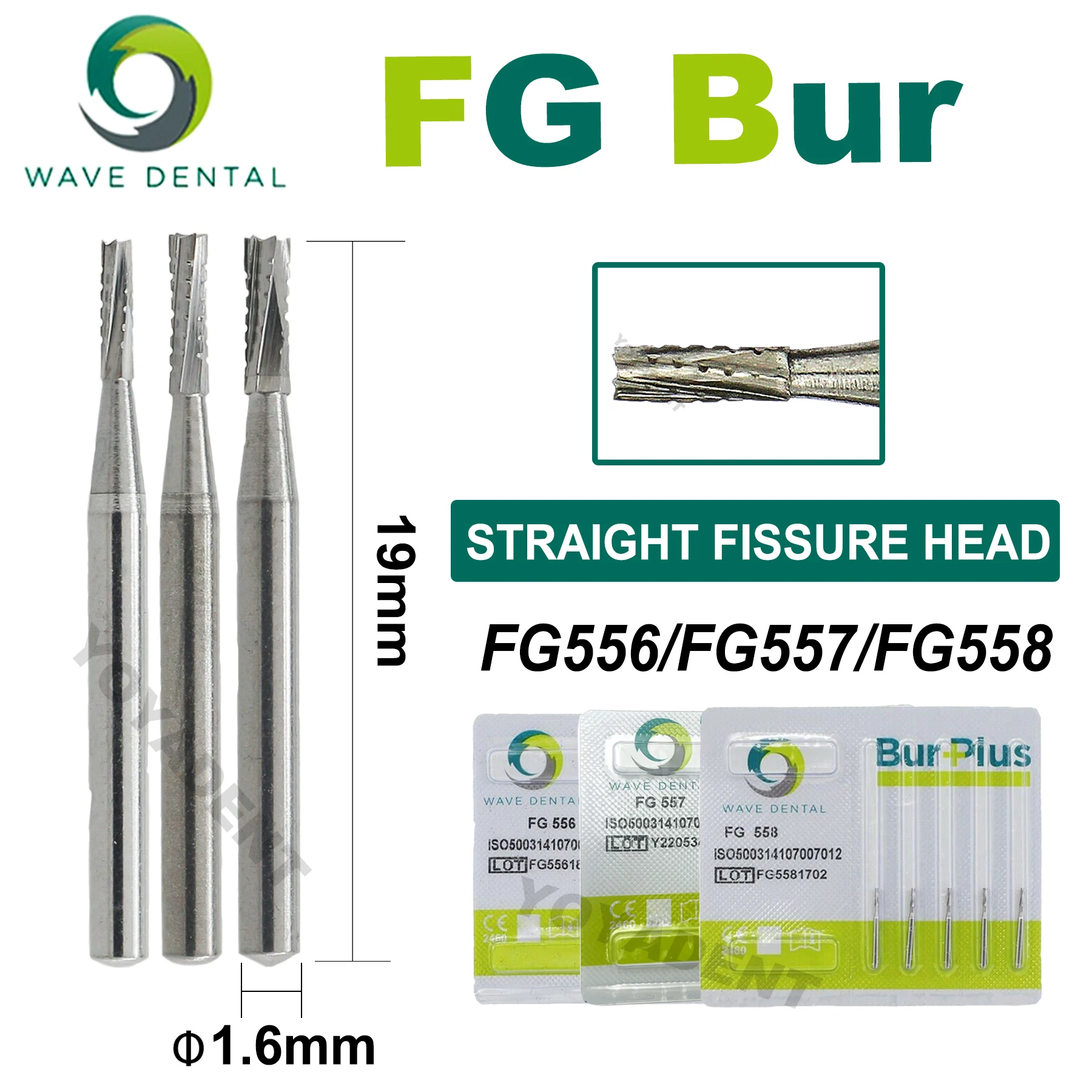 WAVE Dental Tungsten Carbide Burs Dentistry Drill Bits Straight Fissure Cross Cut Head For High Speed Turbine 5Pcs/Pack