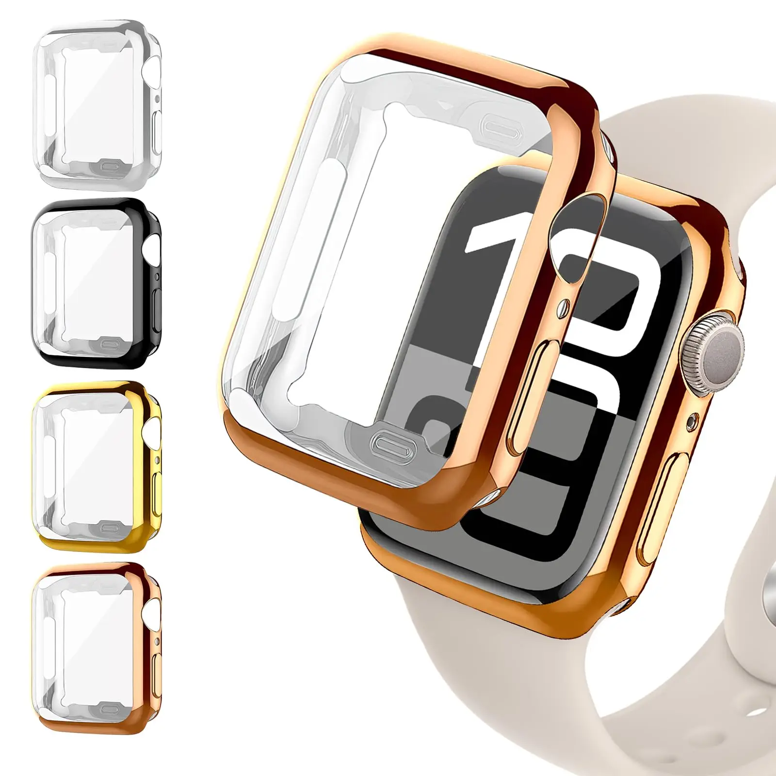 TPU-Abdeckung für Apple Watch-Gehäuse, Serie 9, 8, 7, 6, 5, 4, 3, SE 41 mm, 45 mm, 42–44 mm–40 mm, Displayschutzfolie, Zubehör für Apple Watch-Armband