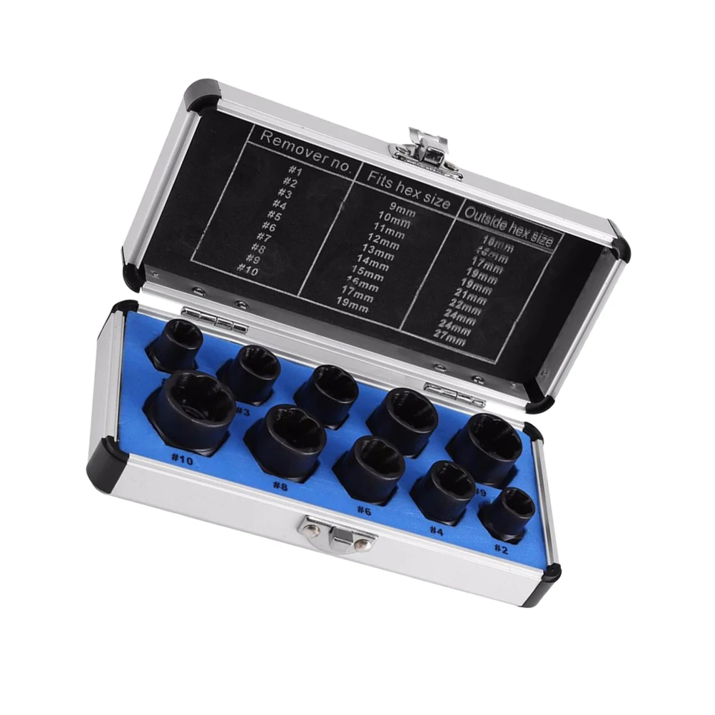 

10 pcs Damaged Nut Extractor Bolt Remover Stripped Screw Extractor Set Metal AntiRust Durable Lightweight for Drill Any Nut Size