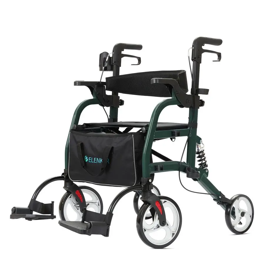 

2 in 1 Rollator Walker amp Transport Chair for Seniors, Folding Rolling Walker Wheelchair Combo with Wide Seat and Shock Absorbe
