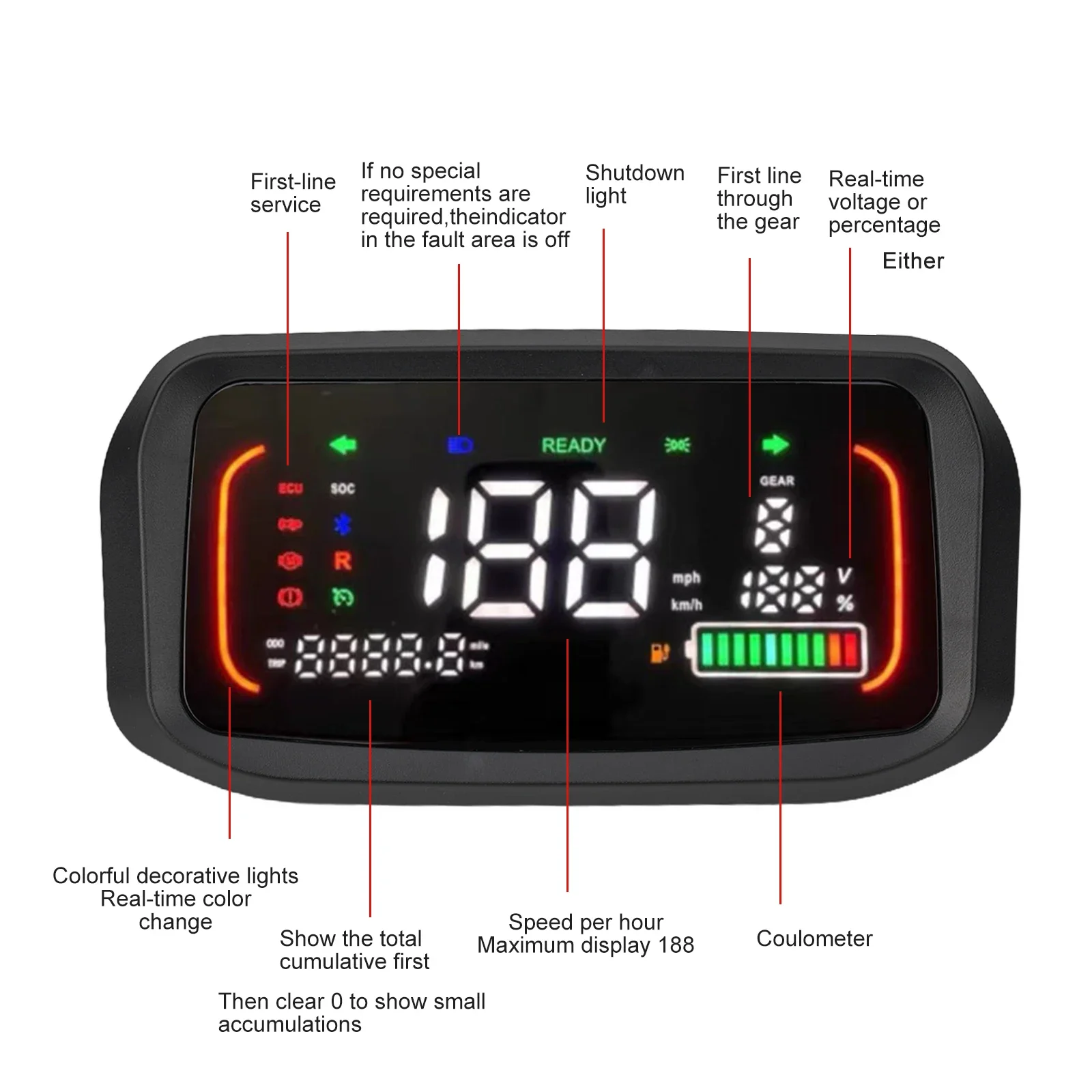 48V 60V 72v ebike LCD displej měřič ovládání panel 199km/h speedmeter obrazovka elektrický bicykl koloběžka motorový přístrojová deska příslušenství