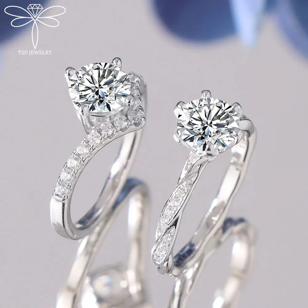 1.0 قيراط سوليتير مويسانيتي خاتم الخطوبة 925 فضة الماس وعد الخلود خواتم النساء الزفاف غرامة مجوهرات