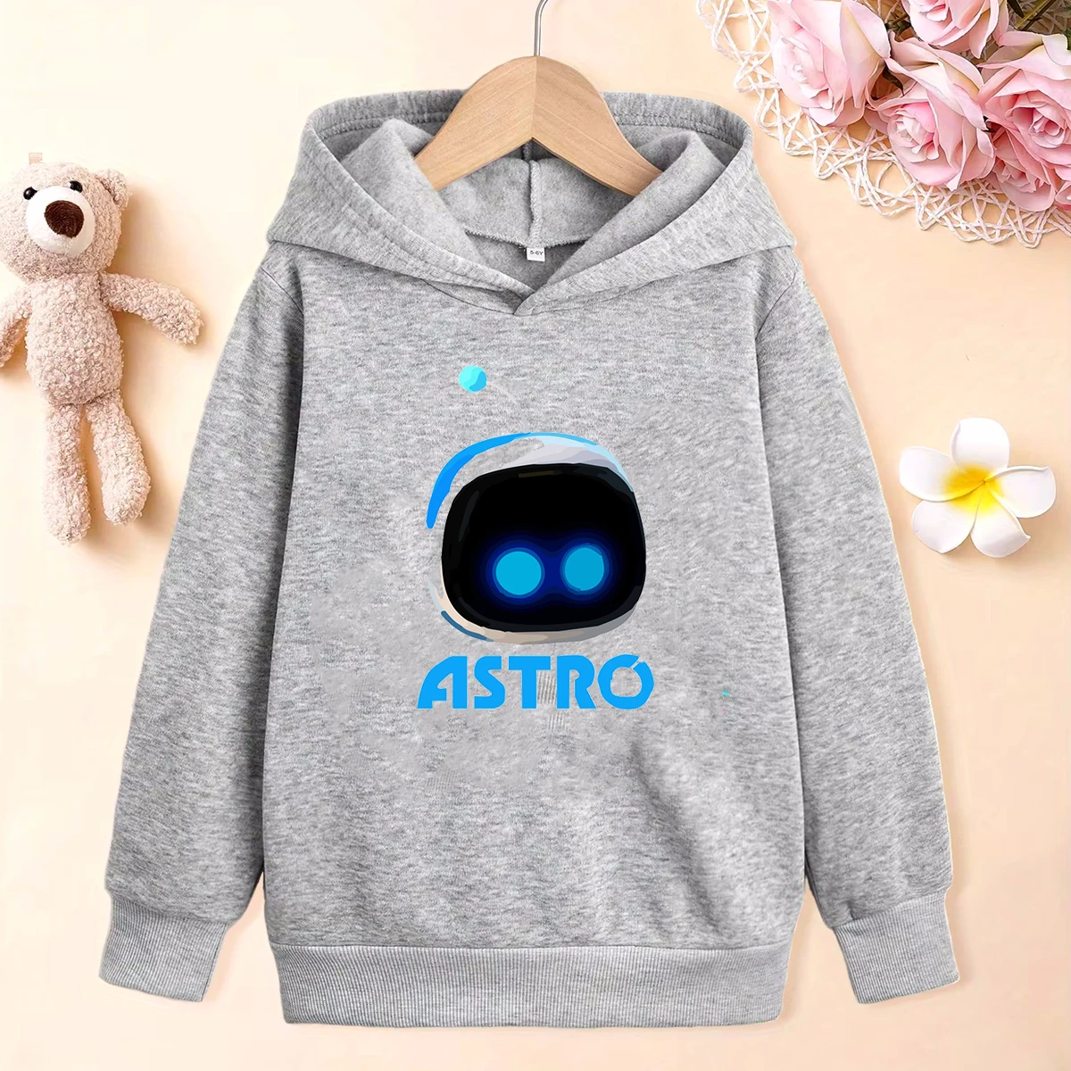 New Boys Hoodies Anime Astros Playroom Cartoon Print Kids Hoodie Harajuku Toddler Baby Long-Sleeved Grey Sweatshirt Plush Jacket