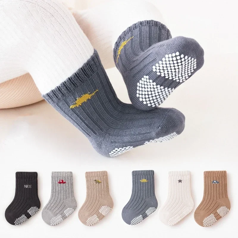 3 Pairs Korean Kids Soft Fashion Cartoon Socks Baby Middle Tube Stockings Long Socks for Infant Toddler Boys Girls Casual Socks