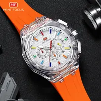 MINI FOCUS Relojes deportivos de cuarzo para hombre con correa de silicona naranja Cronógrafo Reloj de pulsera luminoso resistente al agua con calendario