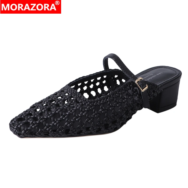 

MORAZORA/2025 новые полые тапочки, женская обувь, летняя обувь с пряжкой и вырезами, женская повседневная уличная обувь без шнуровки для вечеринок