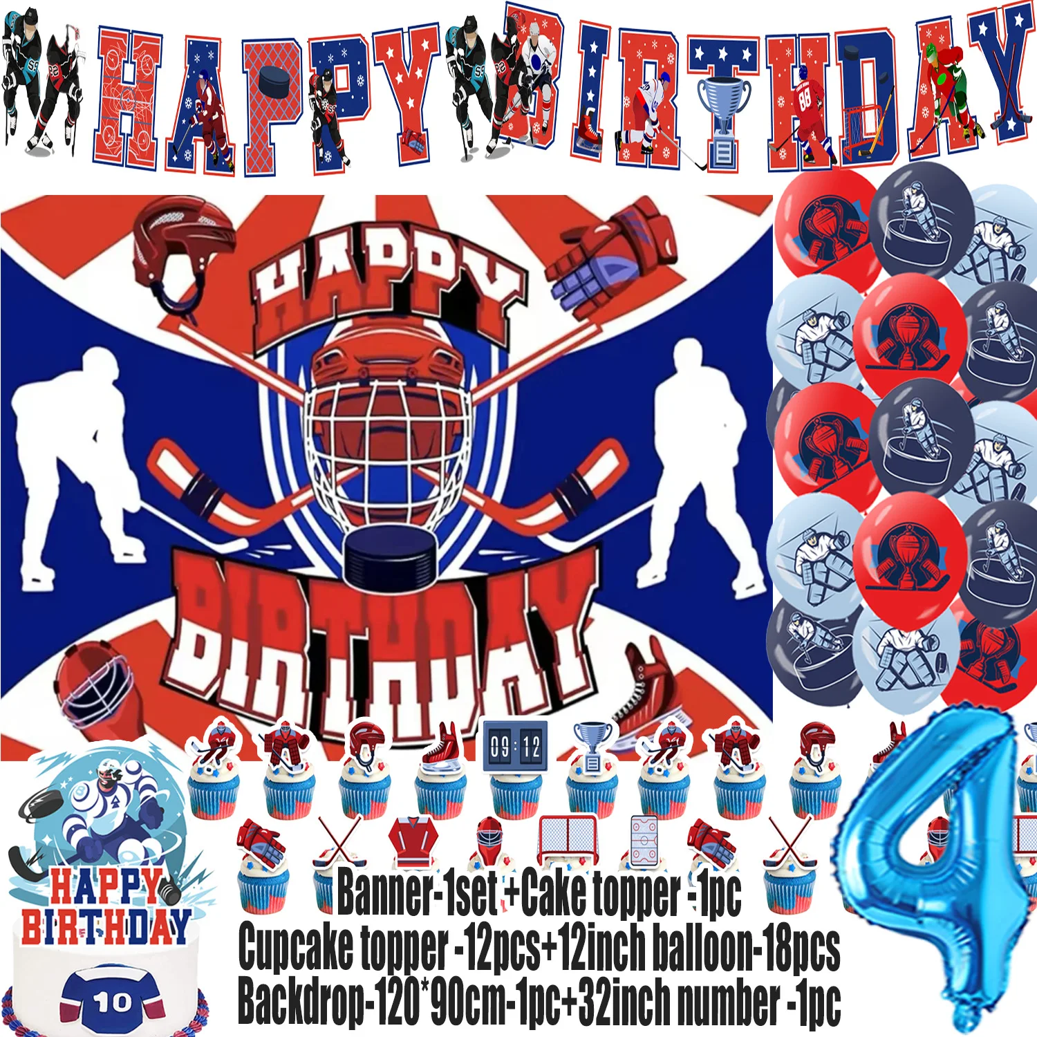 Eishockey-Thema Kindergeburtstag Party-Zubehör Dekoration Sport Hockey Ballon Tortendekoration Banner Hintergrund Babyparty Requisiten – Detail 5