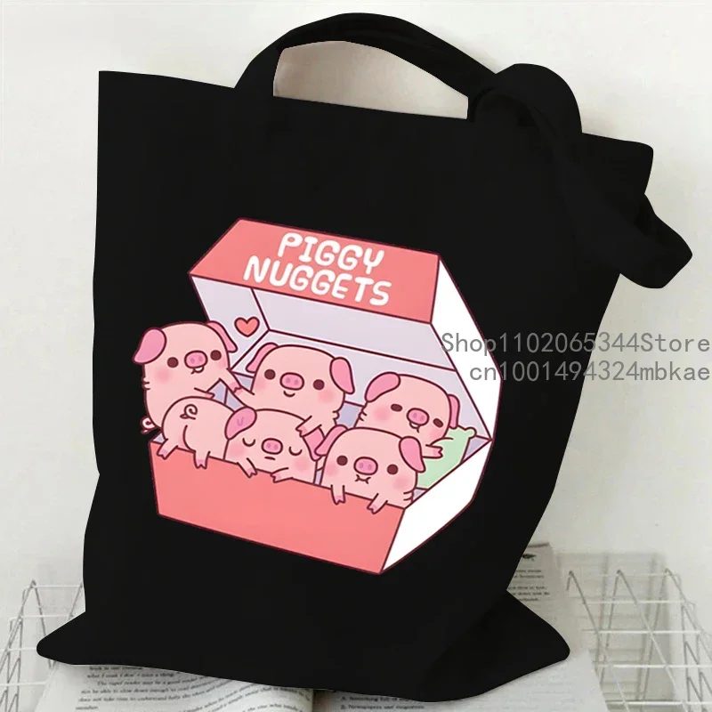 Burger Pig Pattern Cartoon Canvas Tote Bag Donna Uomo Borsa shopper riutilizzabile Cute Hamburger Animal Fashion Borse a tracolla per adolescenti