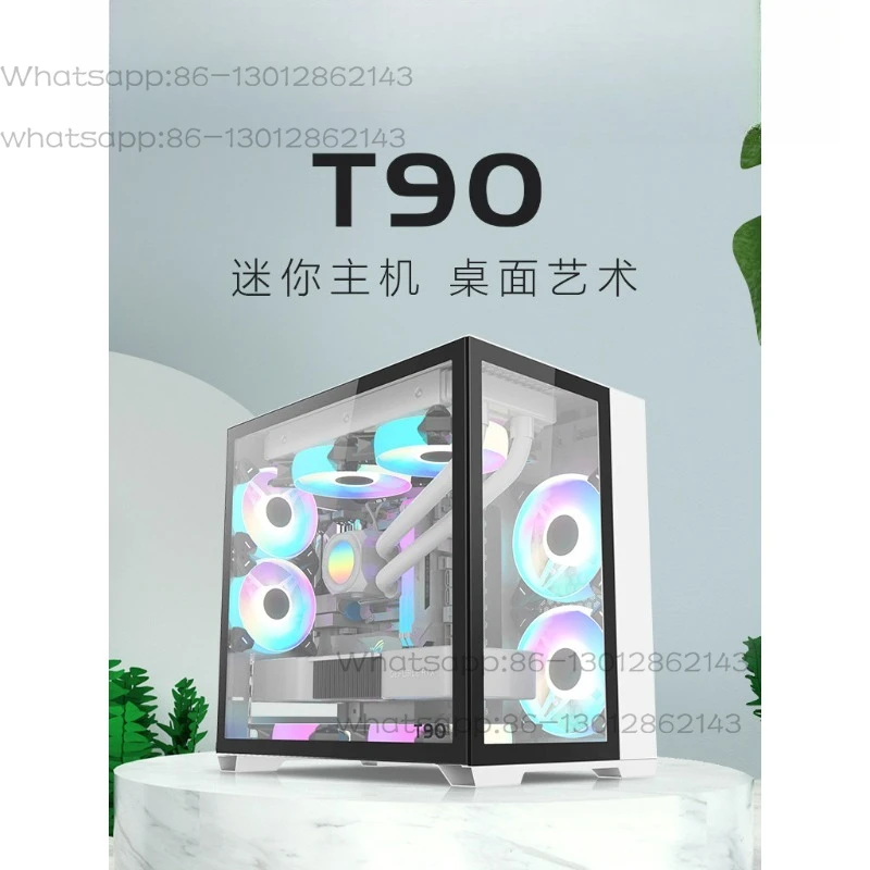 

T90 itx chassis matx main board 240 water cooled desktop compact sea view side transparent white small power host