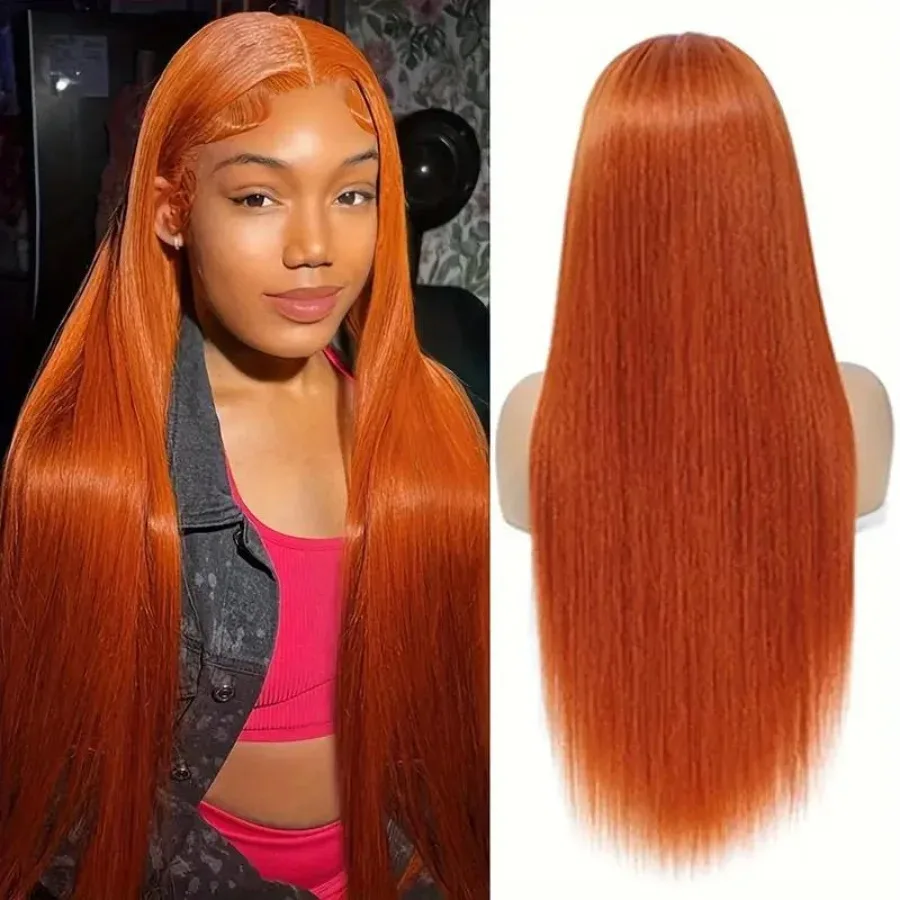 Straight 13x4 Lace Front Human Hair ginger 32 34 Inch orange Lace Frontal Wig Brazilian 150 density For Black Women