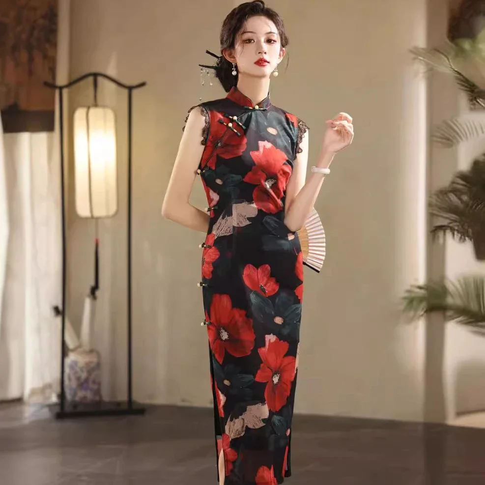 Vintage Qipao New Spring Slim Fit Cheongsan Elegant Retro Youth Chinese Style Dress Classic Oriental Women Clothing