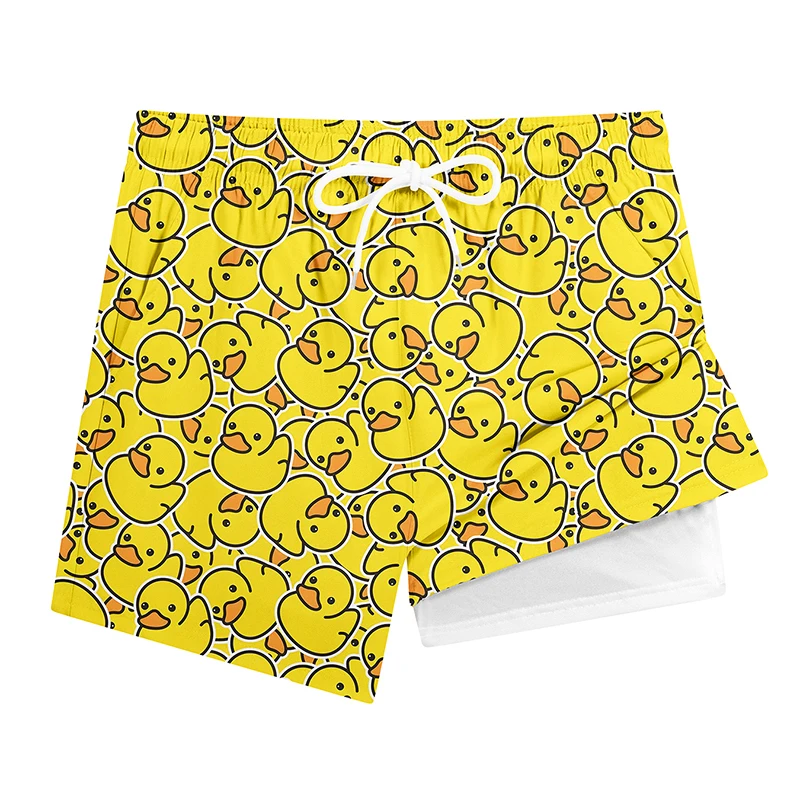 Men's Prank Duck Print 2 in 1 Beach Shorts with Phone Pocket Summer Casual Funny Board Shorts Quick Dry Swim Trunks Swimwear image 6