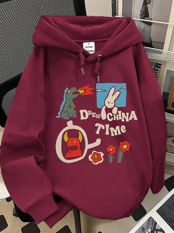 

Модная толстовка с принтом динозавра, осенне-зимняя новинка, свободная повседневная верхняя одежда, серебристый бархатный свитшот с длинными рукавами