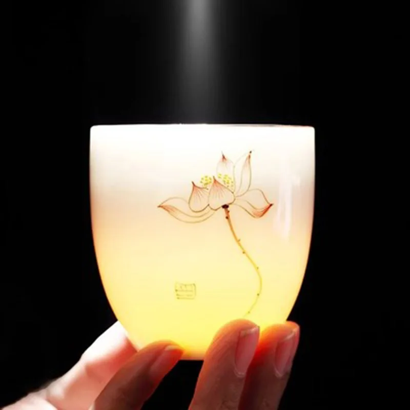 Single Person Tea Making Hand Drawn Ceramic Teacup Kung Fu White Porcelain Host Hand Holding Gift Cup