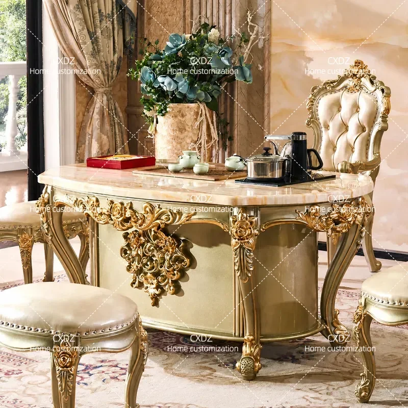 European table and chair combination Kung Fu  table living room balcony household solid wood tea table drinking tea