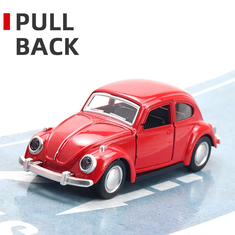 1:36 Alloy Car Model Beetle Vintage Door Opening Toy Motorcar Cake Decoration Collection Accessories For Boy Gift Pull Back Car