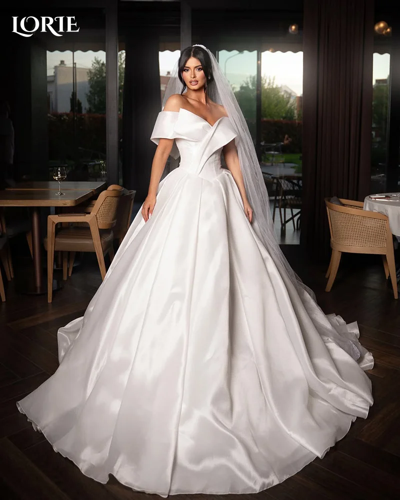 

LORIE Off Shoulder Shiny Satin Modern Wedding Dress A-Line Sweetheart Ball Bride Gown Customized Plus Size Simple Bridal Dress