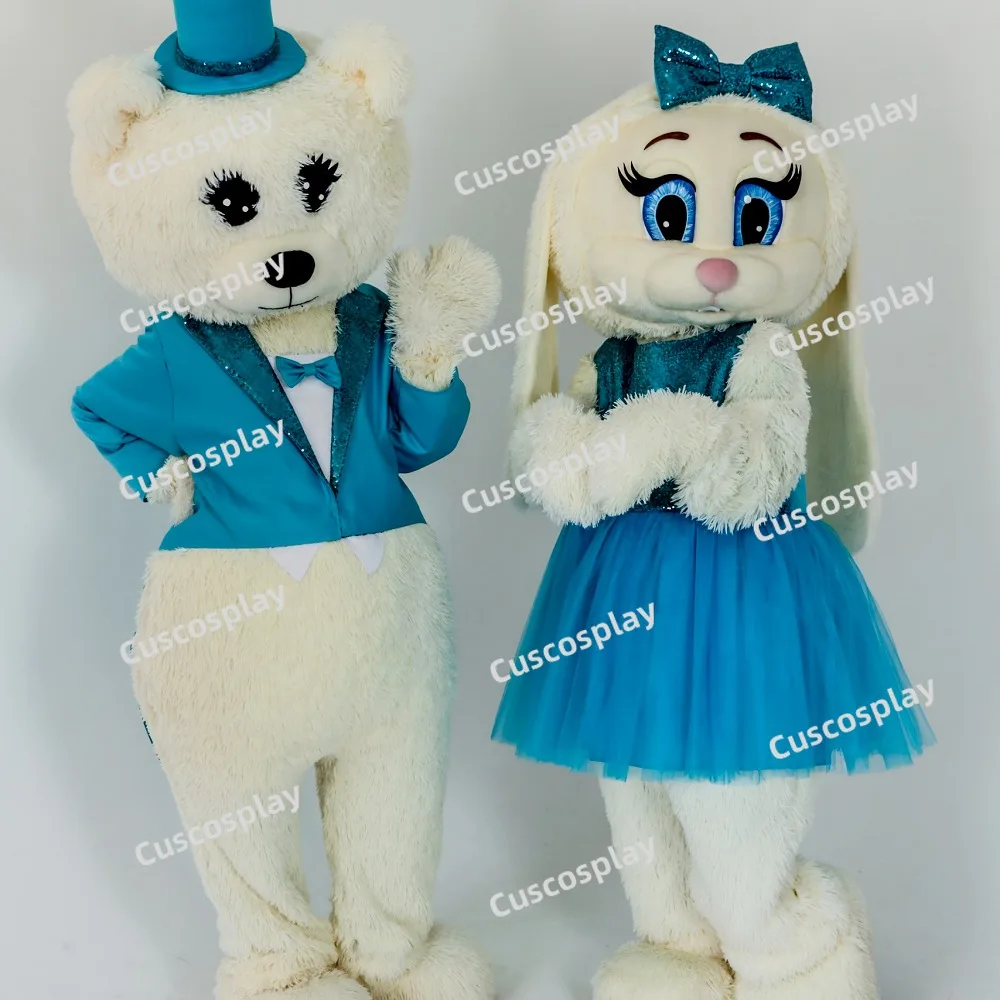 

Baby White Rabbit Easter Bunny Rabbit Blue Dress Suit Mascot Costume Halloween Mascot Costume Animal