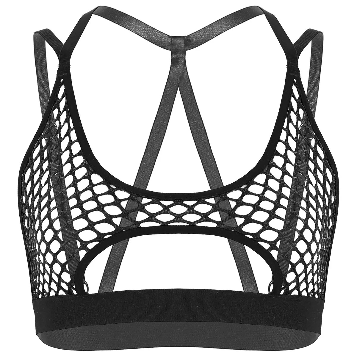 Mens Vest Crop Tops Hollow Out Fishnet Camisole Tops Halter Neck Elastic Spaghetti Shoulder Straps Crisscross Back Cutout Tanks