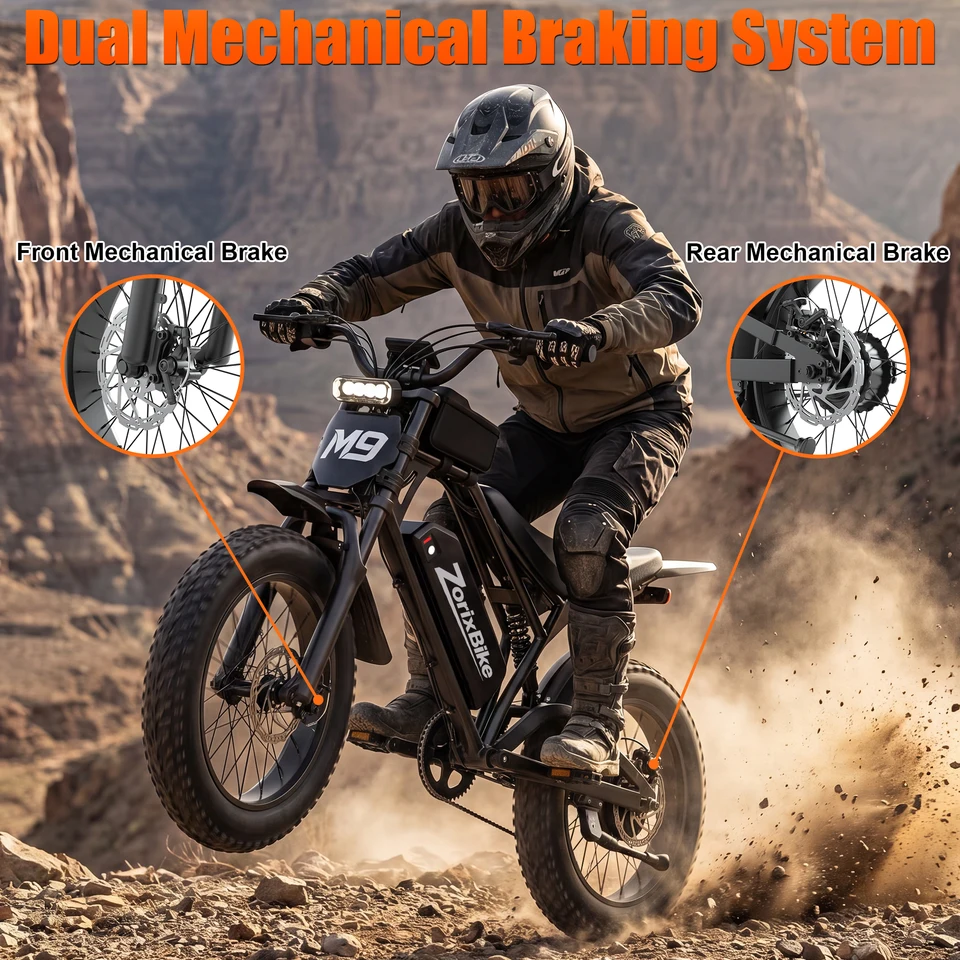 ZorixBike M9 Serie Electric Bike, NFC Unlock, 1500/3000W Peak Brushless Motor, 48V 13/20Ah, Max 31-35MPH, 30-70 Miles Range, 20' X 4.0' Fat Tire Ebike, UL 2849 image 9