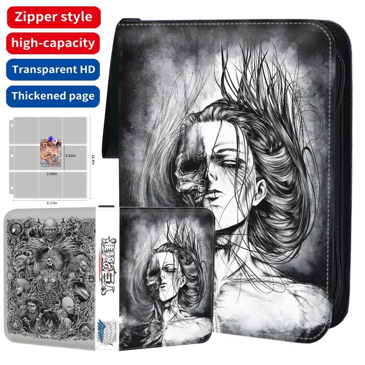 

400/900Pcs Anime Attack on Titan Card Binder Holder Zipper PU Leather Game Playing Trading Collection Cards Album Book Folder